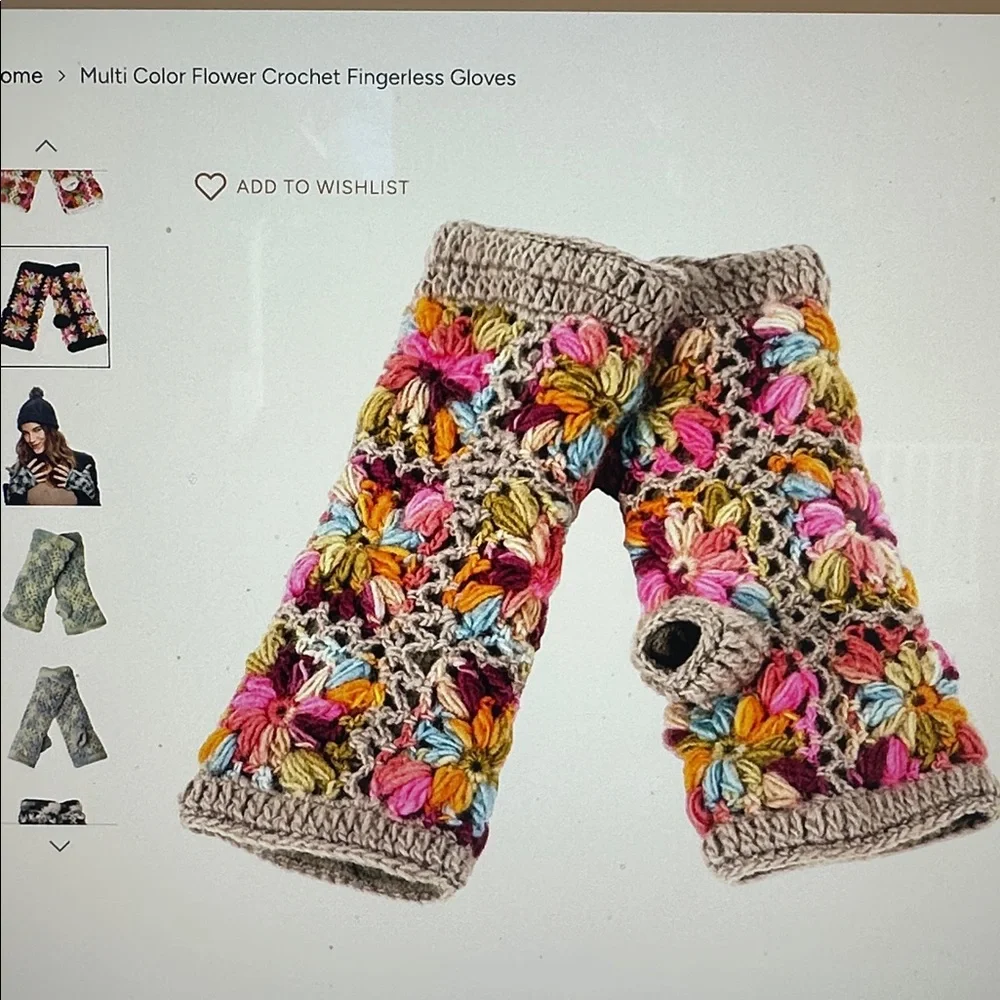 Turtle Fur lined Crochet Nepal Tara Hand Knit Wool Fingerless Mittens Gloves NWT